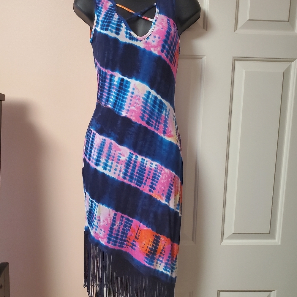 Venus Tie Dye Fringe Tank Dress NWT